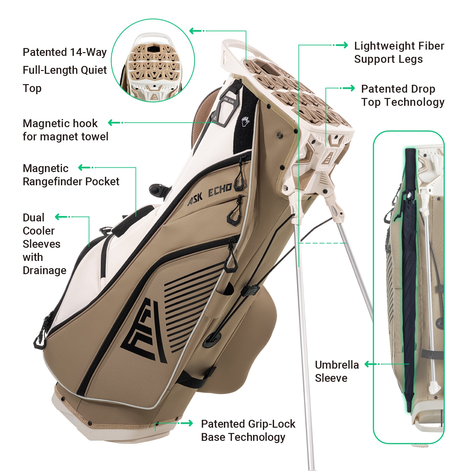 Ask Echo 2025 ST-LOCK Mecha 14 Way Dividers Quiet Hybrid Stand Bag / Toasted Almond