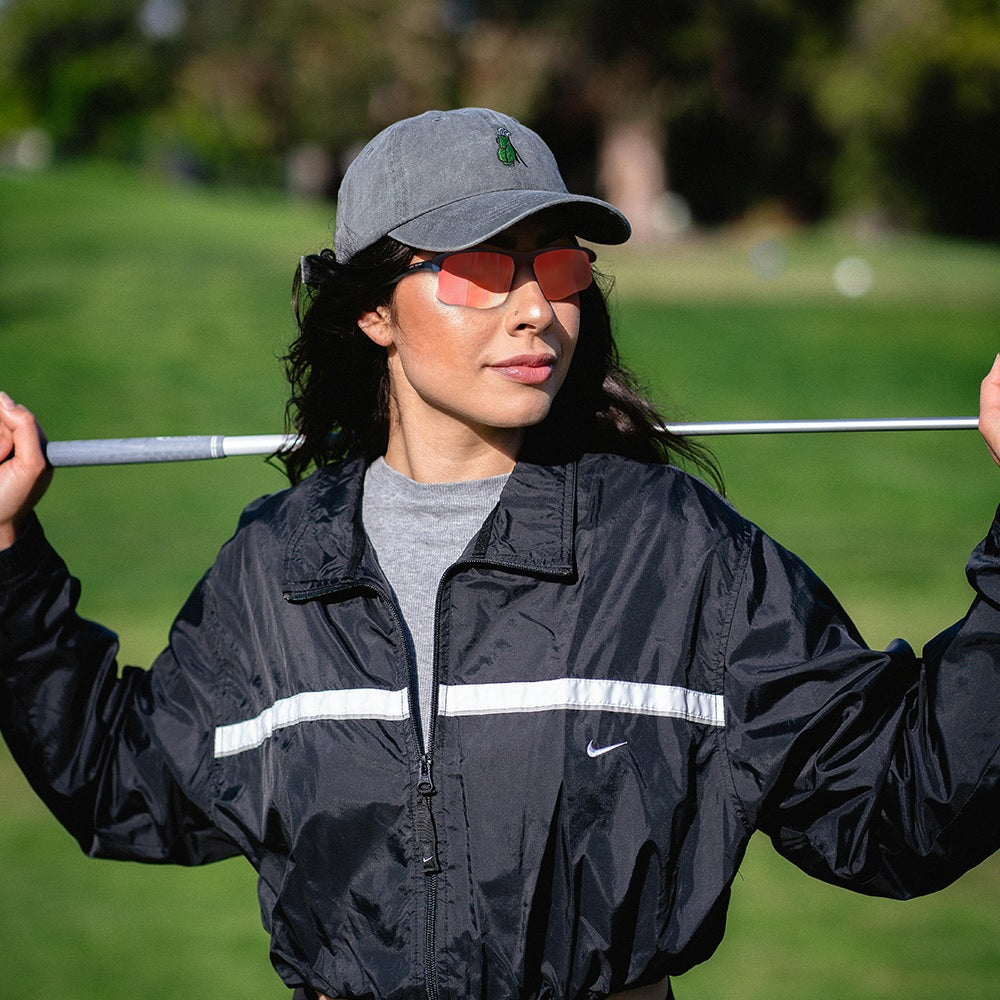 Ask Echo Golf Black Half Frame Sunglasses / Revo Red