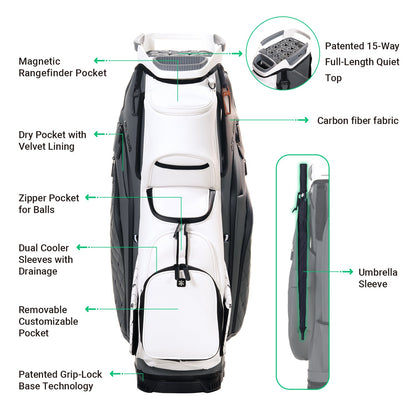Ask Echo 2025 SLC-130LE Luxury 15 Way Full Length Dividers Golf Quiet Synthetic Leather Cart Bag / GreyWhite
