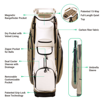 Ask Echo 2025 SLC-130LE Luxury 15 Way Full Length Dividers Golf Quiet Synthetic Leather Cart Bag / Toasted Almond